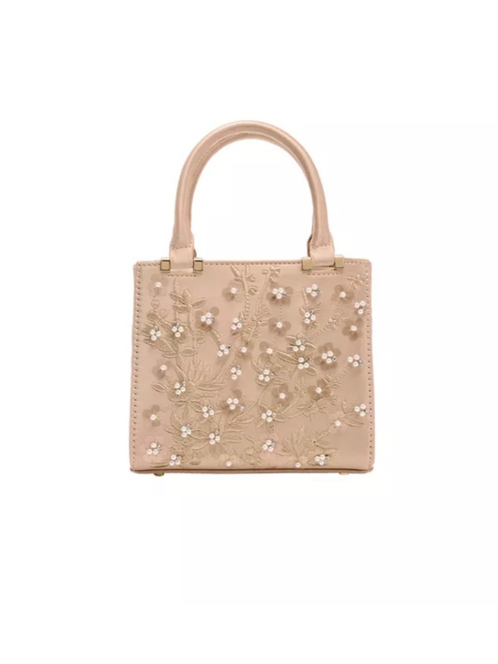 Zara Pink Floral Embellished Structured Bag